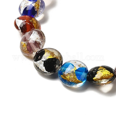 Плоские круглые бусины ручной работы из золотой и серебряной фольги в технике лэмпворк FOIL-C001-02A-1