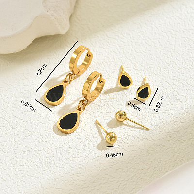 Комплект из 3 пары серег из нержавеющей стали 201 в форме капли и круглой серьги NV3821-1