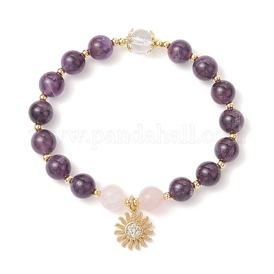 Браслеты из круглых бусин из натурального аметиста BJEW-JB11934-02-1