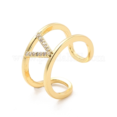 Кольцо-манжета с открытой буквой из прозрачного кубического циркония RJEW-A012-01G-V-1