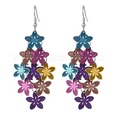 Серьги-подвески в форме цветка из нержавеющей стали 430 EJEW-A137-07P-01-1