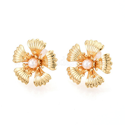 Серьги-гвоздики из латуни из АБС-пластика с искусственным жемчугом EJEW-T048-04G-1