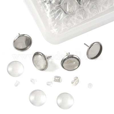 Наборы для изготовления плоских круглых сережек-гвоздиков своими руками DIY-FS0009-21-1