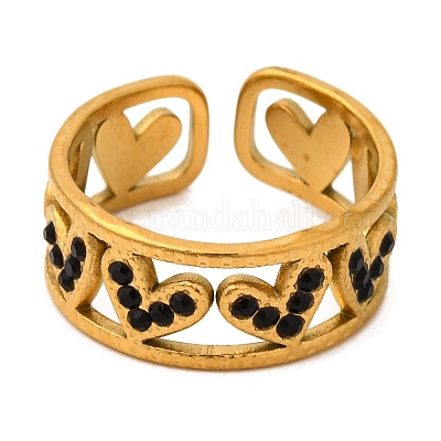 Кольцо-манжета из нержавеющей стали 304 с открытыми краями и стразами для женщин RJEW-Q822-37G-01-1