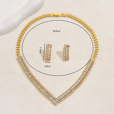 Комплекты серег и ожерелий в форме буквы V с микропаве из латуни и прозрачными кубическими цирконами для женщин BZ2575-1