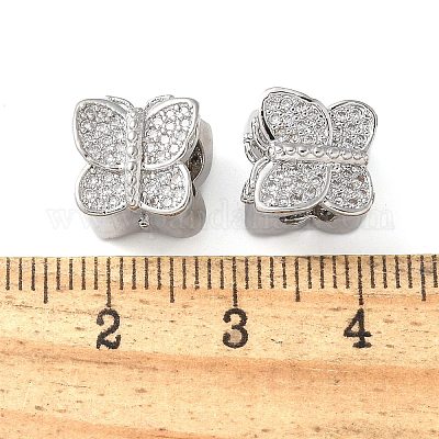 Бабочка латунь микро проложить кубического циркония европейских бусы KK-C086-16P-03-1