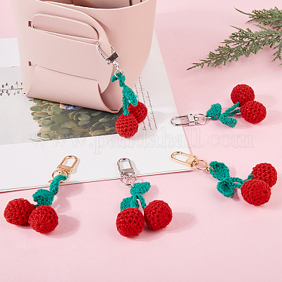 4 шт. 2 цвета вишневой шерсти вязаные подвески украшения HJEW-CP0001-19-1