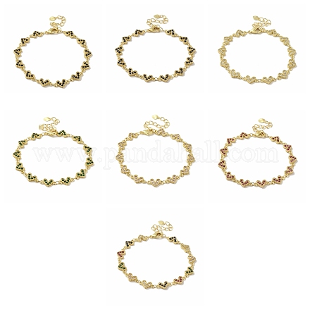 Браслеты-цепочки из латуни с микро-паве и цирконием в форме сердца для женщин BJEW-P323-09G-1