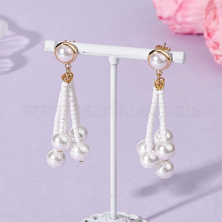 Серьги-гвоздики с круглым жемчугом и стеклянными бусинами EJEW-TA00768-1