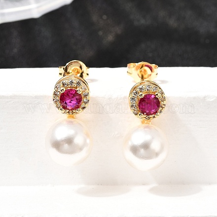 Круглые серьги-гвоздики из латуни с микропаве из кубического циркония EJEW-A135-20G-1