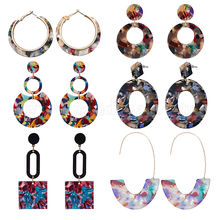 6 пара акриловых сережек-гвоздиков в 6 стилях: овальные EJEW-AN0003-36-1