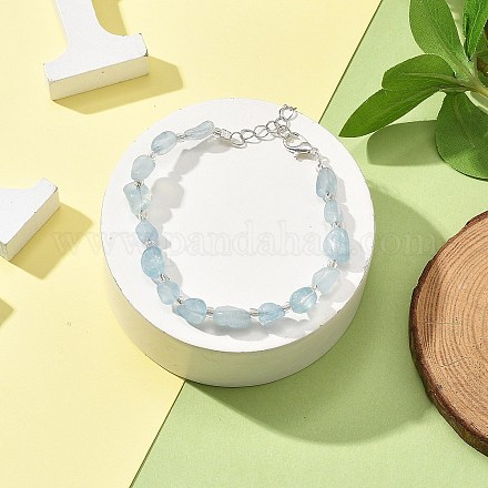 Браслеты из натуральных аквамариновых бусин для женщин BJEW-H623-02S-09-1