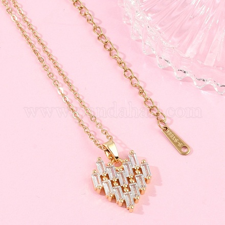 Сердечко латунный микропаве кубический цирконий кулон ожерелья NJEW-C076-25G-1