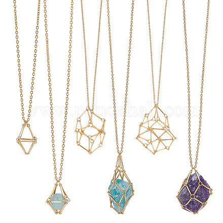 3 шт. 3 размера 304 нержавеющая сталь кубовидная цепочка макраме мешочек пустой держатель для камня изготовление ожерелья NJEW-UN00013-1