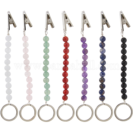 7 круглый зажим для кредитных карт с натуральными и синтетическими драгоценными камнями&nbsp;HJEW-DC00125-1