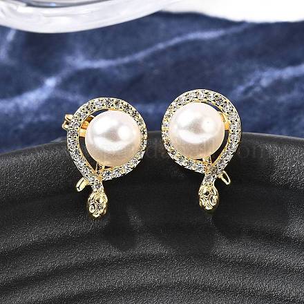 Серьги-гвоздики в форме змеи с круглыми латунными микропаве из прозрачных кубических цирконий EJEW-C154-11G-1