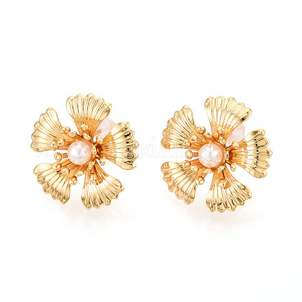 Серьги-гвоздики из латуни из АБС-пластика с искусственным жемчугом EJEW-T048-04G-1