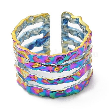 Ионное покрытие (ip) 304 нержавеющая сталь многорядное открытое манжетное кольцо для женщин RJEW-M149-18RC-1