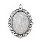 Tibetan Style Oval Alloy Pendant Cabochon Settings, Lead Free & Cadmium Free, Antique Silver, Tray: 25x18m, 39x29x2mm, Hole: 2.5mm, about 300pcs/1000g