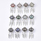 Alloy Cage Big Pendants, Hollow Round, with Mixed Stone Round Beads, Antique Silver, Woven Net/Web with Feather, Mixed Color, 57~58x24x20.5mm, Hole: 8.5x3.5mm, Inner Diameter: 17mm, Bead: 15.5~16mm