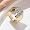 Brass Micro Pave Clear Cubic Zirconia Cuff Rings for Women, Cadmium Free & Nickel Free & Lead Free, Teardrop, Platinum & Golden, 17mm, Inner Diameter: 17.5mm