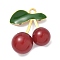 304 Stainless Steel with Acrylic Cherry Pendants, Real 18K Gold Plated, FireBrick, 31x25x13.5mm, Hole: 2.7mm