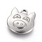 Tarnish Resistant 304 Stainless Steel Pendants, Pig, Stainless Steel Color, 16.2x15.2x2.5mm, Hole: 2mm