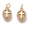 Brass Micro Pave Clear Cubic Zirconia Charms, Long-Lasting Plated, with Jump Ring, Oval with Cross, Golden, 12x8x2mm, Jump Ring: 5x1mm, 3mm Inner Diameter
