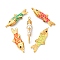 304 Stainless Steel Enamel Pendants, Ion Plating(IP), Real 14K Gold Plated, Fish Chatm, Mixed Color, 36.5x12x7mm, Hole: 2mm