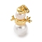 Brass Pendants, Snowman, with Acrylic Pearl Beads, Cadmium Free & Lead Free, with Jump Ring, Real 18K Gold Plated, 18.5x12x8mm, Hole: 3.2mm
