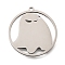 201 Stainless Steel Pendants, Laser Cut, Ring with Ghost Charm, Stainless Steel Color, 25.5x24x1mm, Hole: 1.4mm
