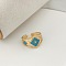 204 Stainless Steel Enamel Cuff Rings, Golden, Rhombus with Evil Eye Pattern, Deep Sky Blue, Rhombus: 15mm, Inner Diameter: 18mm