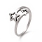 Non-Tarnish 201 Stainless Steel Double Star Finger Ring, Hollow Wide Ring for Women, Stainless Steel Color, US Size 6 1/2(16.9mm)