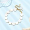 Shell Pearl Beaded Bracelets for Women, Flower, with Alloy Enamel Charms, White, 7-7/8 inch(20cm)