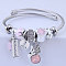 304 Stainless Steel European Bangles, Charm Bangles for Women, with Alloy & Rhinestone & Glass & Enamel, Pink, Inner Diameter: 2-1/8 inch(5.5cm)