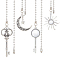 Alloy Ceiling Fan Pull Chain Extenders, with 304 Stainless Steel Ball Chain & Glass Cabochon, Key & Sun & Moon, Antique Silver, 345~387mm, 4pcs/set