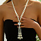 Plastic Pearl Beaded Tassel Y Necklaces for Women, Long Necklaces for Sweater, White, Heart, 21.65 inch(55cm)