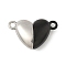 304 Stainless Steel Two Tone Magnetic Clasps, Heart, Black, 11x17x6.5mm, Hole: 1.5mm