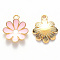 Alloy Enamel Pendants, Flower, Light Gold, Pink, 19x16x3.5mm, Hole: 1.8mm