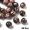 40Pcs Natural Rhodonite Beads, Round, 8mm, Hole: 1mm