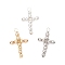 3Pcs 3 Colors Brass Beaded Pendants, with Copper Jewelry Wire, Cross Charms, Mixed Color, 27x16x4mm, Hole: 2.5mm, 1pc/color