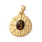 Natural Tiger Eye Pendants, 304 Stainless Steel Flat Round Charms, Ion Plating(IP), Golden, 21x17.5x4~4.5mm, Hole: 4.5x3mm
