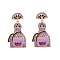 Zinc Alloy Rhinestone Dangle Stud Earrings, Perfume Bottle, with Enamel, Golden, Purple, 51x26mm