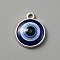 Plastic Pendants, with Alloy Findings, Flat Round with Evil Eye, Antique Silver, 19.5x16.5x4.5mm, Hole: 2mm