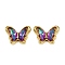 304 Stainless Steel Glass Beads, Butterfly Charms, Ion Plating(IP), Real 18K Gold Plated, Faceted, Colorful, 14x19x6mm, Hole: 1.2mm