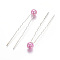 (Defective Closeout Sale), Lady's Hair Forks, with Silver Color Plated Iron Findings, Acrylic Imitation Pearl and Crystal Rhinestone, Round, Hot Pink, 75mm