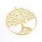 Filigree Tree of Life Brass Pendants, Golden, 39x36x0.6mm, Hole: 2mm