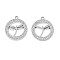 304 Stainless Steel Pendants, with Crystal Rhinestone, Ring with Dragonfly, Stainless Steel Color, 26x22.5x2mm, Hole: 2mm