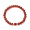 Natural Carnelian Round Beaded Stretch Bracelets, Alloy Enamel Heart Bracelet for Women, Inner Diameter: 2-1/8 inch(5.4cm)