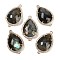 Natural Labradorite Faceted Teardrop Links, Rack Plating Brass Micro Pave Clear Cubic Zirconia Connector Charms, Golden, 26x16.5x6mm, Hole: 1.6mm and 1.4mm